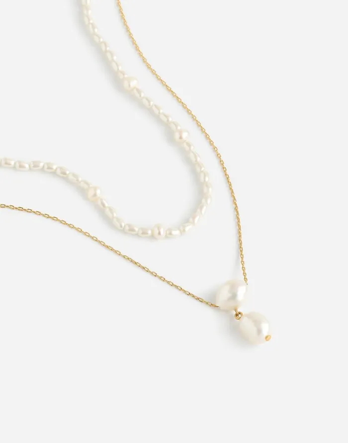 Women Jewelry Madewell TwoPack Pearl Crystal Necklace Set Vintage Gold