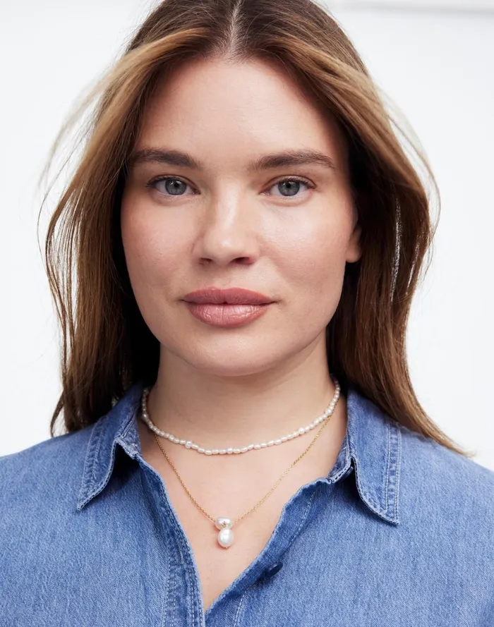 Women Jewelry Madewell TwoPack Pearl Crystal Necklace Set Vintage Gold