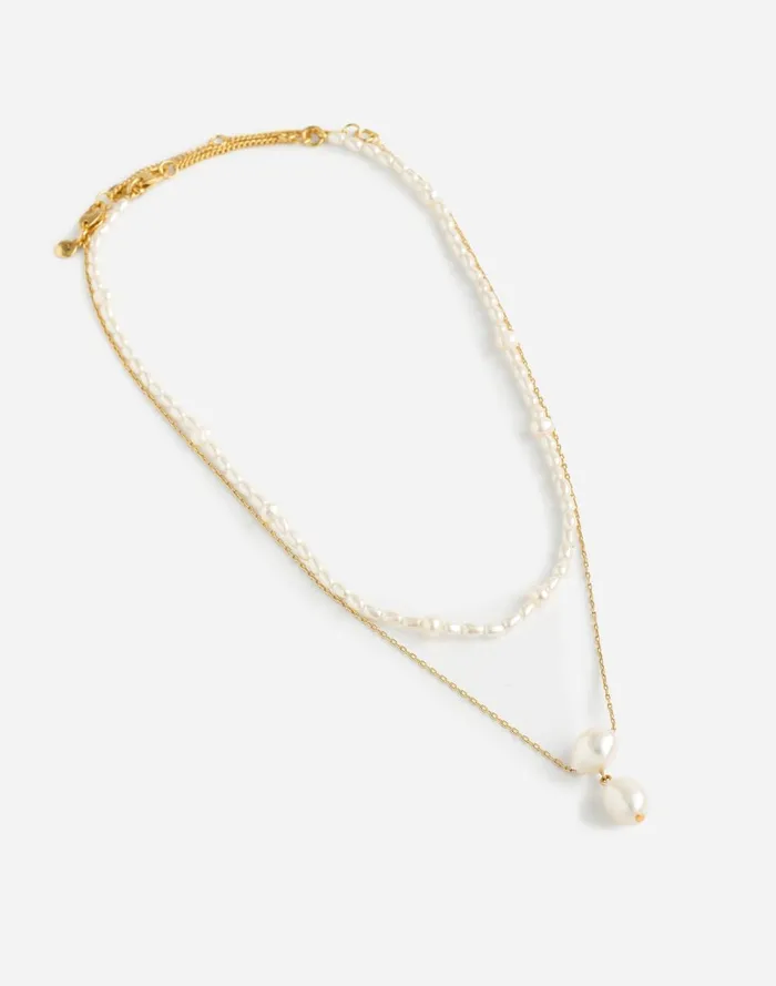 Women Jewelry Madewell TwoPack Pearl Crystal Necklace Set Vintage Gold