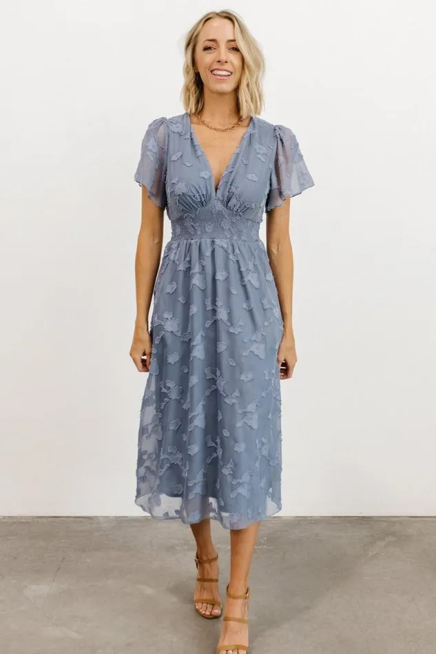 Women June Smocked Midi Dress Blue Baltic Born Midi Dresses Women June Smocked Midi Dress Blue Baltic Born Midi Dresses