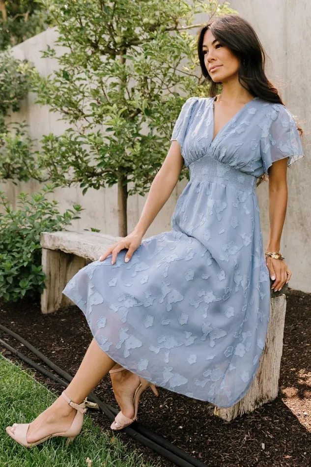 Women June Smocked Midi Dress Blue Baltic Born Midi Dresses Women June Smocked Midi Dress Blue Baltic Born Midi Dresses