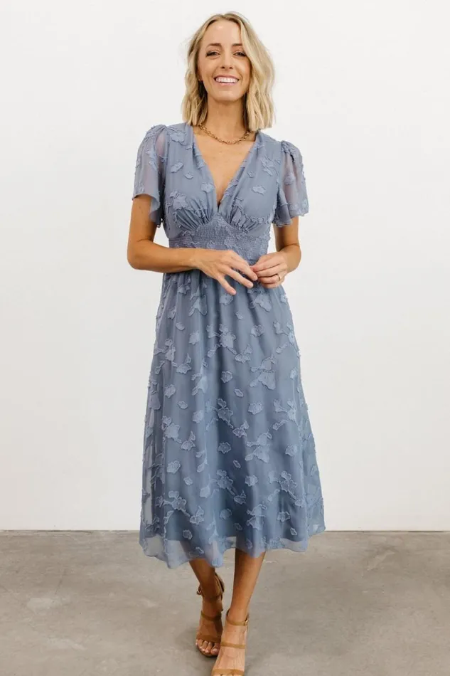 Women June Smocked Midi Dress Blue Baltic Born Midi Dresses Women June Smocked Midi Dress Blue Baltic Born Midi Dresses