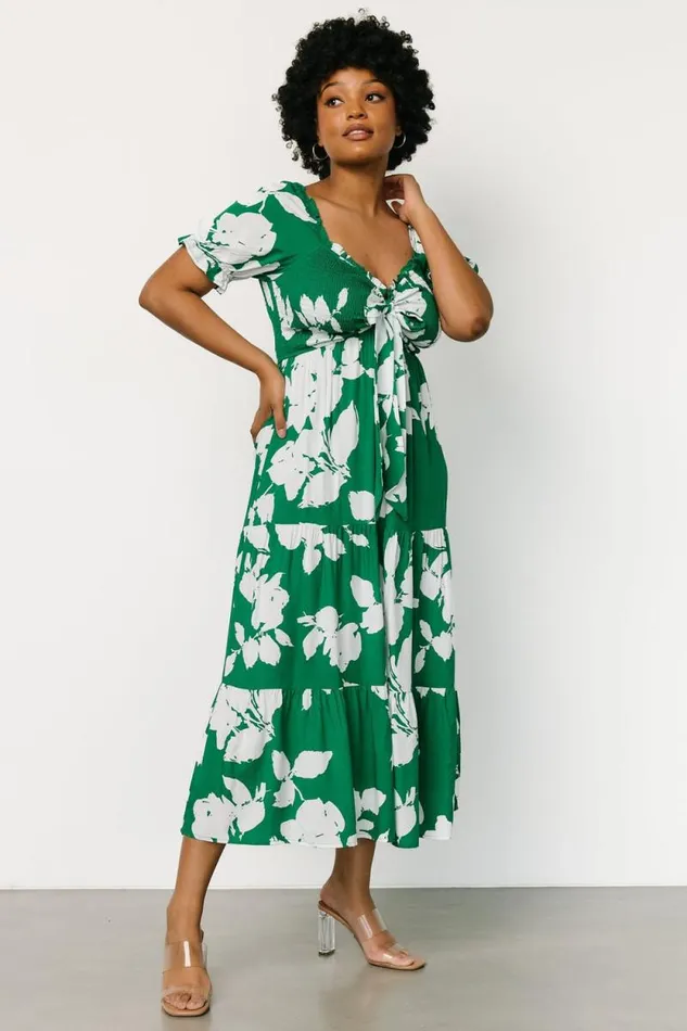 Women Kelley Smocked Maxi Dress Green White Baltic Born Maxi Dresses