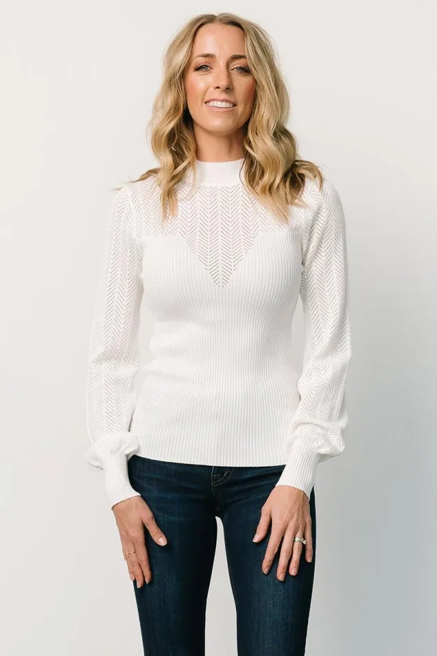 Women Kenzie Pointelle Sweater Top Off White Baltic Born Blouses and Shirts