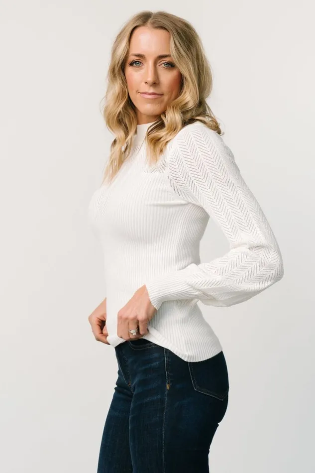 Women Kenzie Pointelle Sweater Top Off White Baltic Born Blouses and Shirts