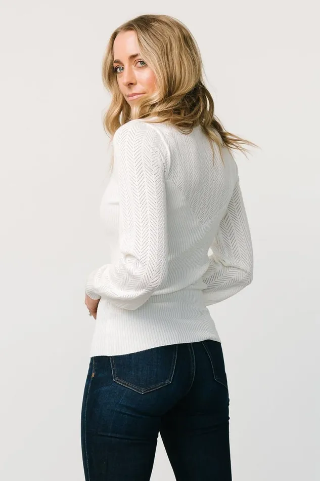 Women Kenzie Pointelle Sweater Top Off White Baltic Born Blouses and Shirts