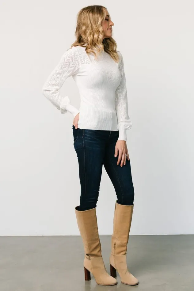 Women Kenzie Pointelle Sweater Top Off White Baltic Born Blouses and Shirts