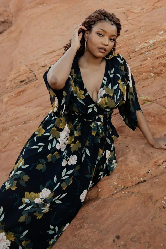 Women Kia Kimono Maxi Dress Navy Floral Baltic Born The Guest Edit