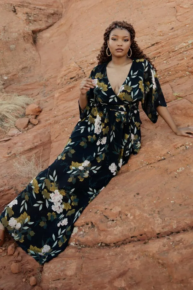 Women Kia Kimono Maxi Dress Navy Floral Baltic Born The Guest Edit