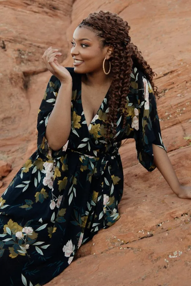 Women Kia Kimono Maxi Dress Navy Floral Baltic Born The Guest Edit