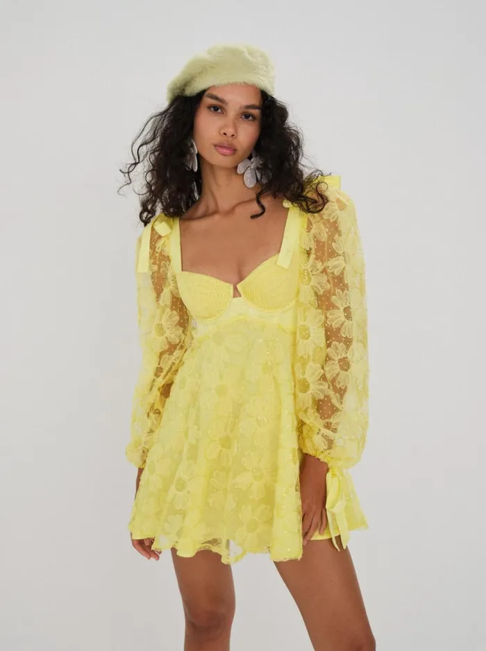 Women Kiersten Mini Dress Yellow For Love and Lemons Dresses