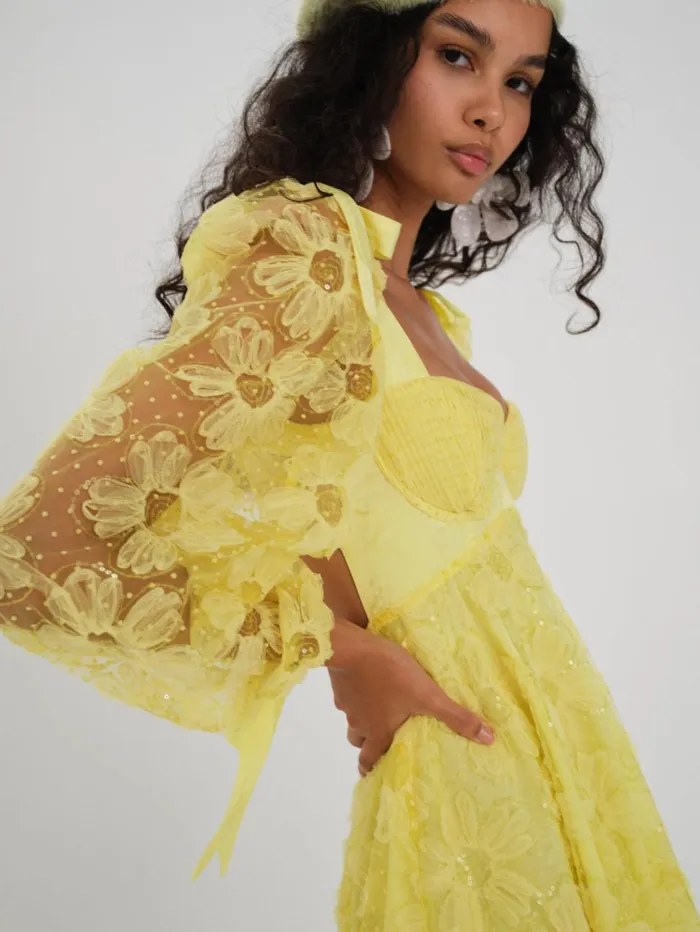 Women Kiersten Mini Dress Yellow For Love and Lemons Dresses Women Kiersten Mini Dress Yellow For Love and Lemons Dresses