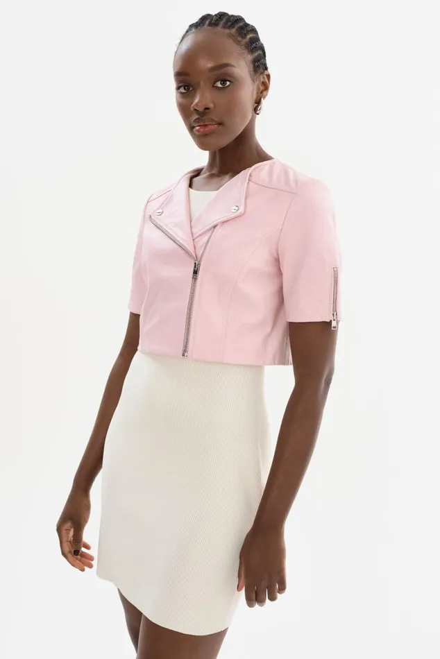 Women KIRSI Cropped Biker Jacket Ballerina Pink LAMARQUE Leather Jackets