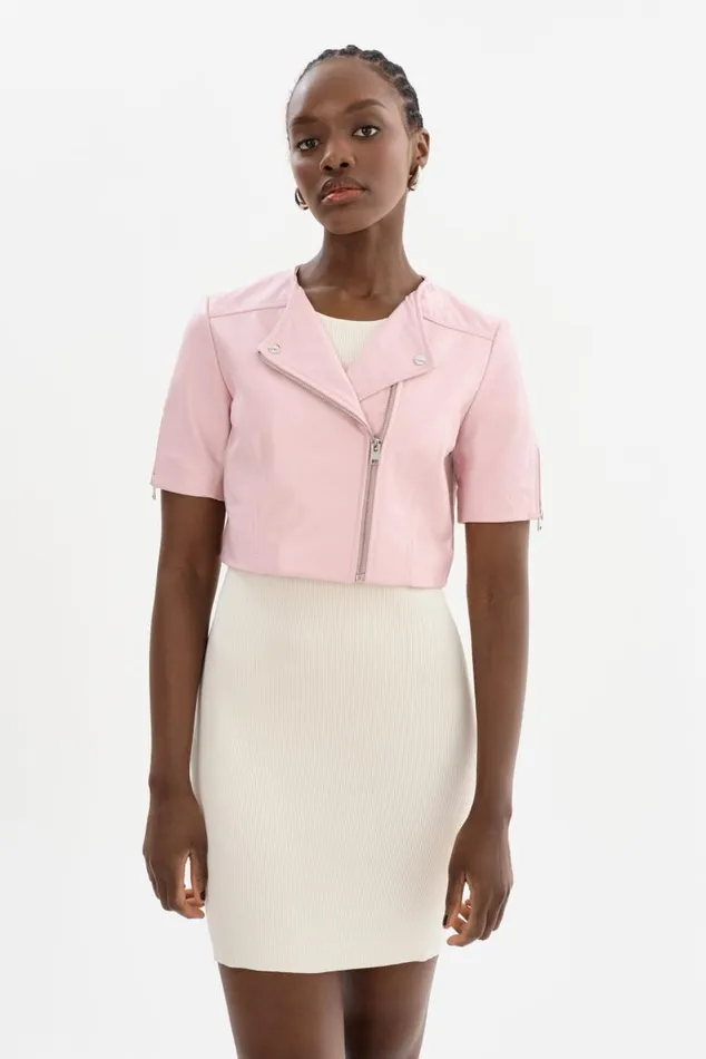 Women KIRSI Cropped Biker Jacket Ballerina Pink LAMARQUE Leather Jackets