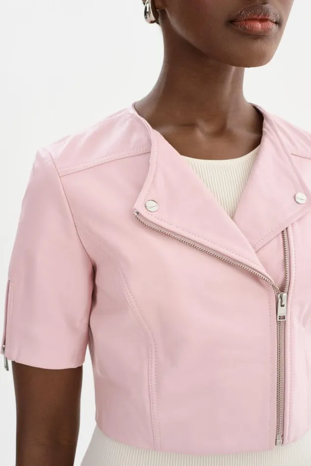 Women KIRSI Cropped Biker Jacket Ballerina Pink LAMARQUE Leather Jackets