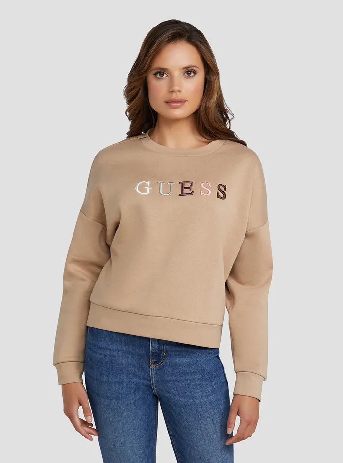 Women Knits and Sweaters GUESS Eco Beige Clara Logo Jumper