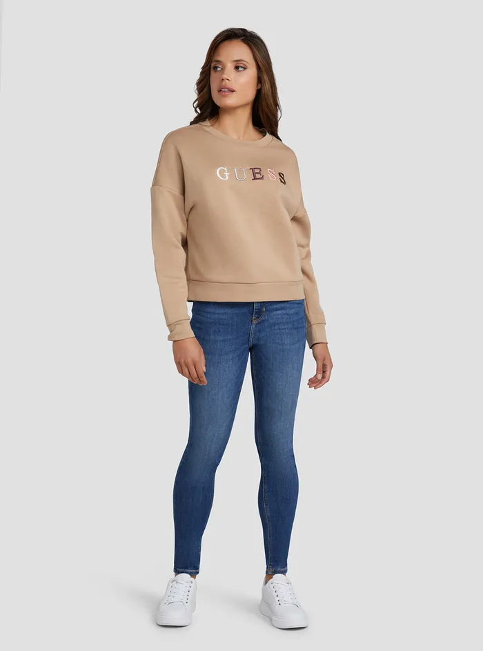 Women Knits and Sweaters GUESS Eco Beige Clara Logo Jumper Women Knits and Sweaters GUESS Eco Beige Clara Logo Jumper