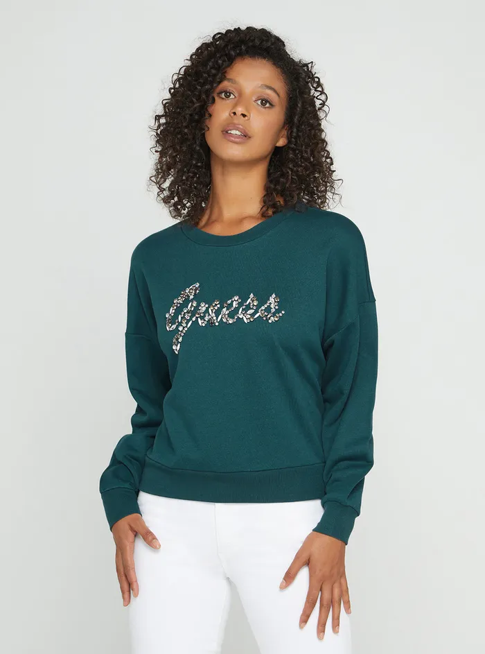 Women Knits and Sweaters GUESS Eco Teal Manila Logo Jumper