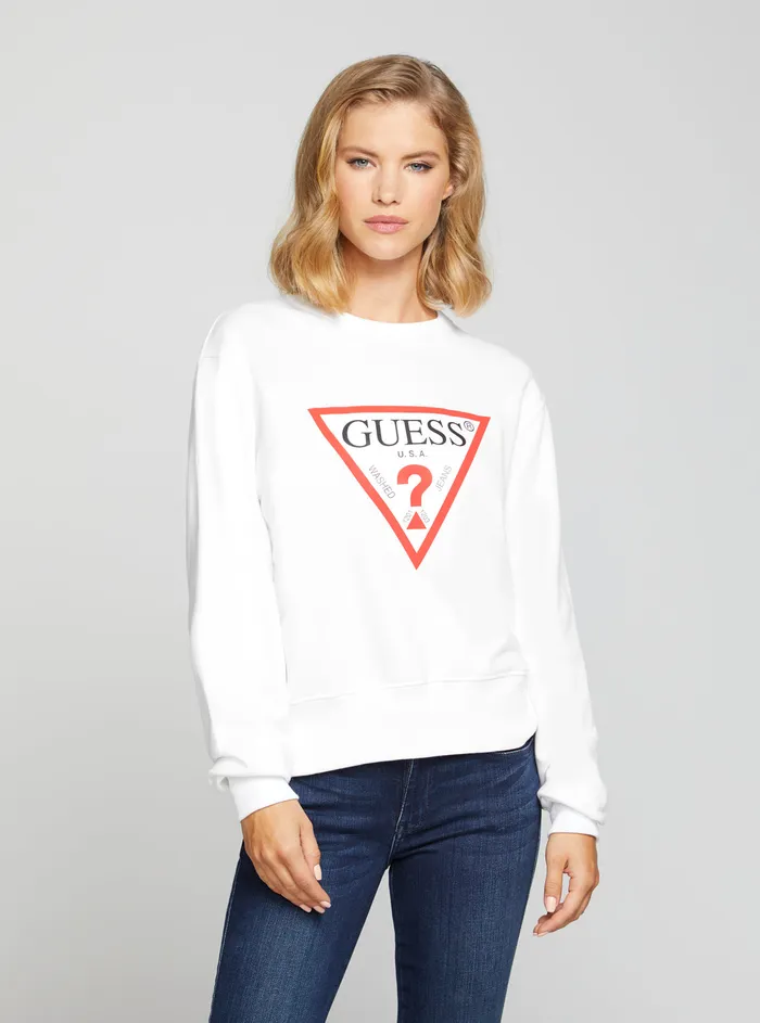 Women Knits and Sweaters GUESS Eco White Original Fleece Logo Jumper
