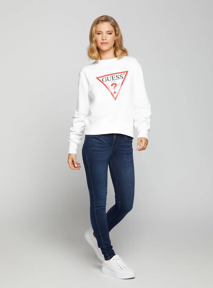 Women Knits and Sweaters GUESS Eco White Original Fleece Logo Jumper Women Knits and Sweaters GUESS Eco White Original Fleece Logo Jumper
