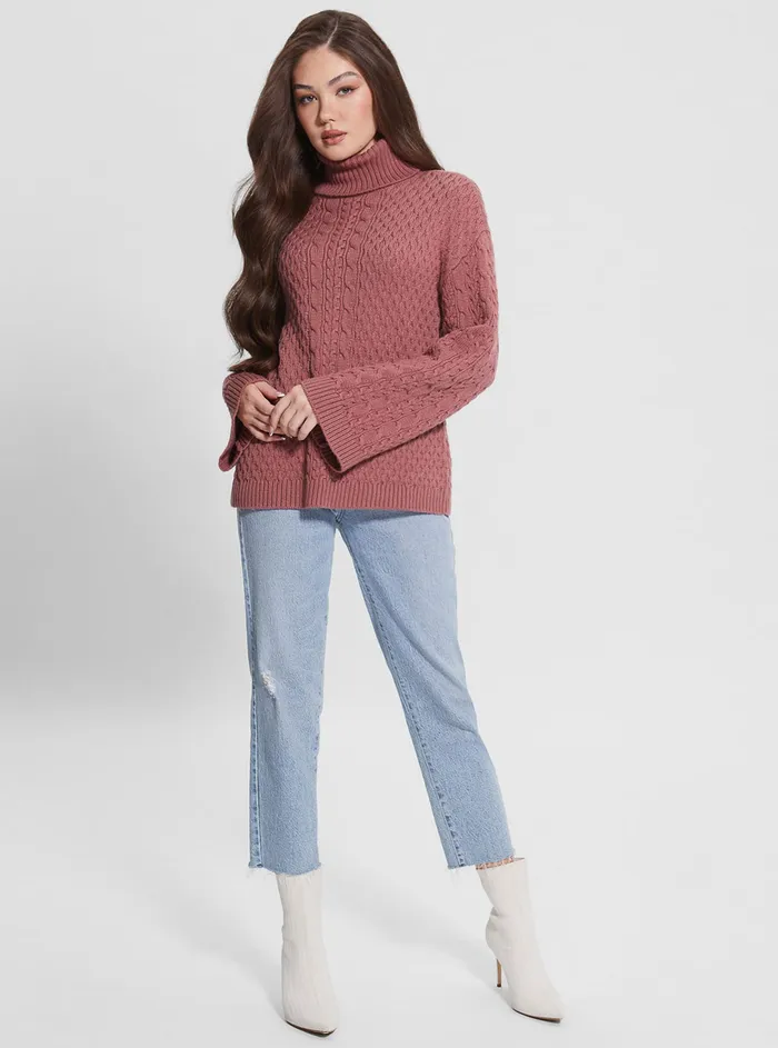 Women Knits and Sweaters GUESS Mauve Wendi Cable Knit Turtleneck Top Women Knits and Sweaters GUESS Mauve Wendi Cable Knit Turtleneck Top