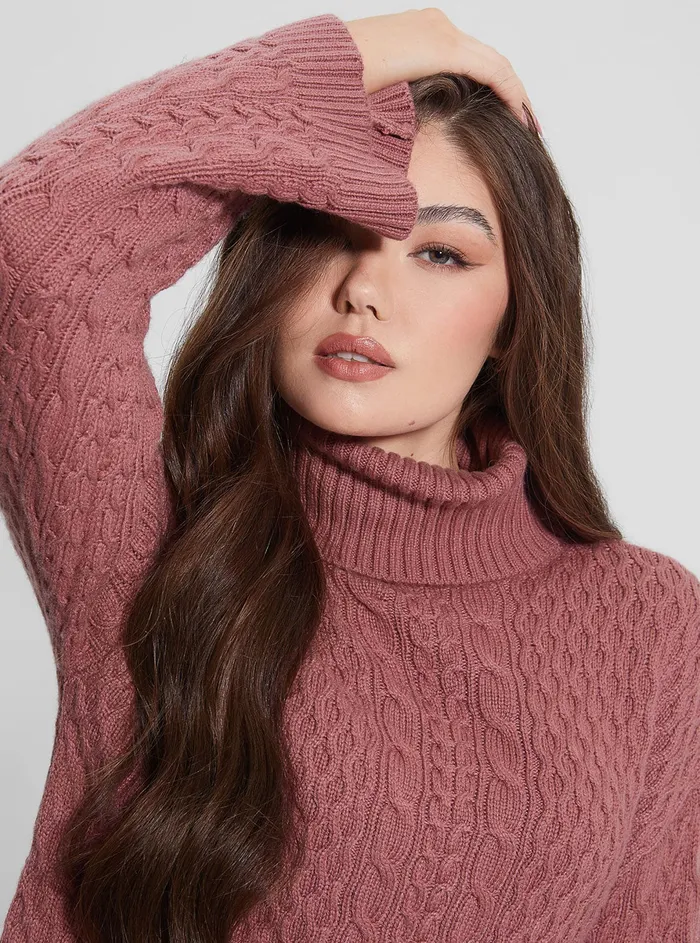 Women Knits and Sweaters GUESS Mauve Wendi Cable Knit Turtleneck Top Women Knits and Sweaters GUESS Mauve Wendi Cable Knit Turtleneck Top