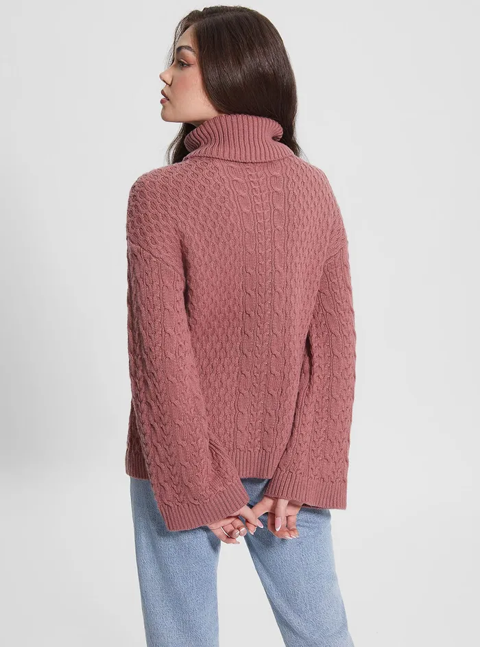 Women Knits and Sweaters GUESS Mauve Wendi Cable Knit Turtleneck Top Women Knits and Sweaters GUESS Mauve Wendi Cable Knit Turtleneck Top