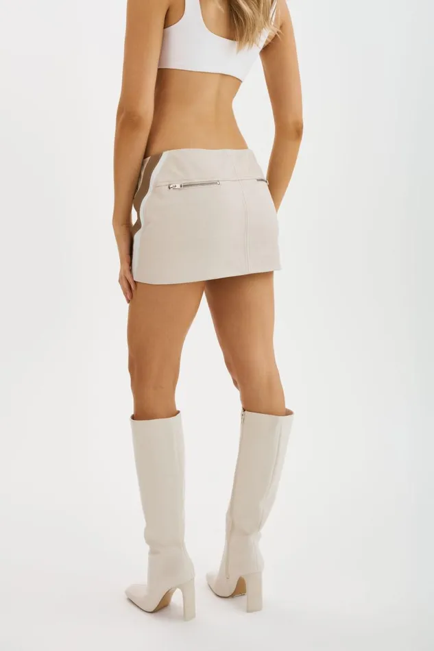 Women KRISSY Leather Mini Skirt Bonewinter Whitemocha LAMARQUE Skirts Women KRISSY Leather Mini Skirt Bonewinter Whitemocha LAMARQUE Skirts
