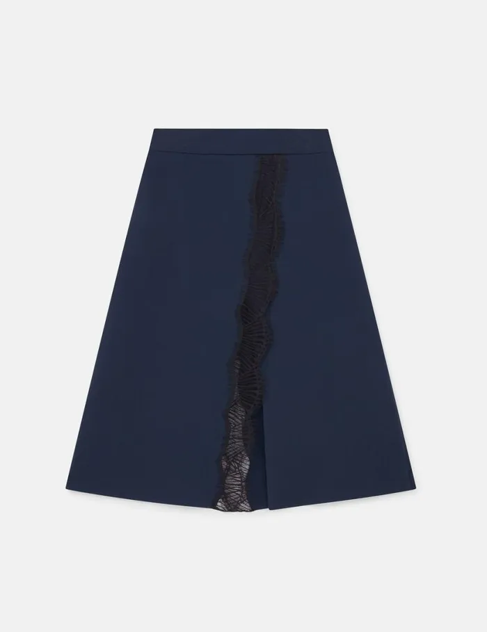 Women Lace Insert MidRise Midi Skirt Deep Navy Stella McCartney Knitwear