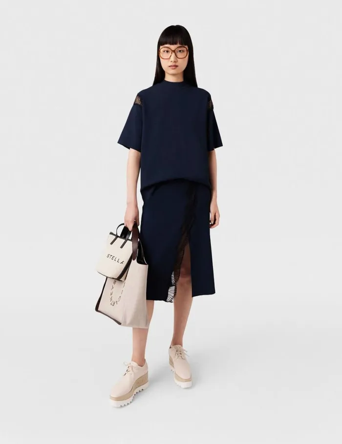 Women Lace Insert MidRise Midi Skirt Deep Navy Stella McCartney Knitwear Women Lace Insert MidRise Midi Skirt Deep Navy Stella McCartney Knitwear