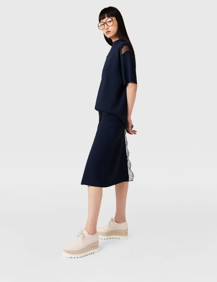 Women Lace Insert MidRise Midi Skirt Deep Navy Stella McCartney Knitwear Women Lace Insert MidRise Midi Skirt Deep Navy Stella McCartney Knitwear