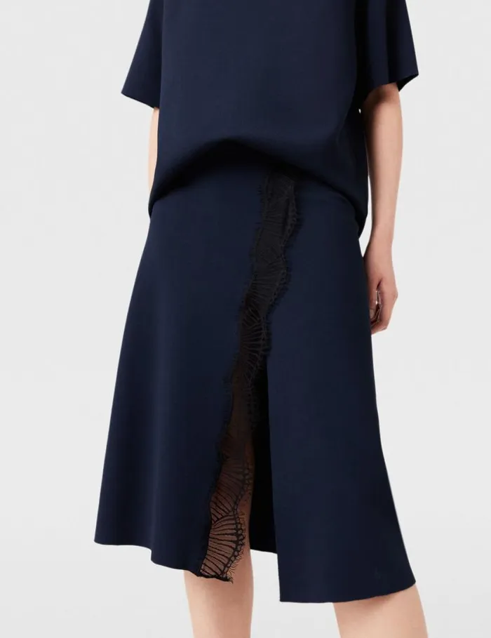 Women Lace Insert MidRise Midi Skirt Deep Navy Stella McCartney Knitwear Women Lace Insert MidRise Midi Skirt Deep Navy Stella McCartney Knitwear