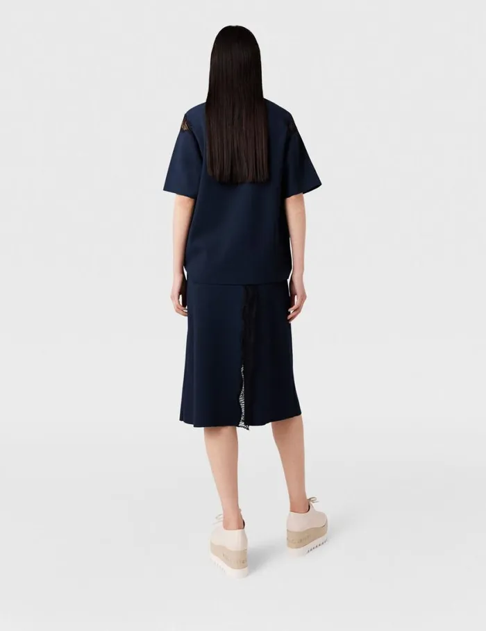 Women Lace Insert MidRise Midi Skirt Deep Navy Stella McCartney Knitwear Women Lace Insert MidRise Midi Skirt Deep Navy Stella McCartney Knitwear