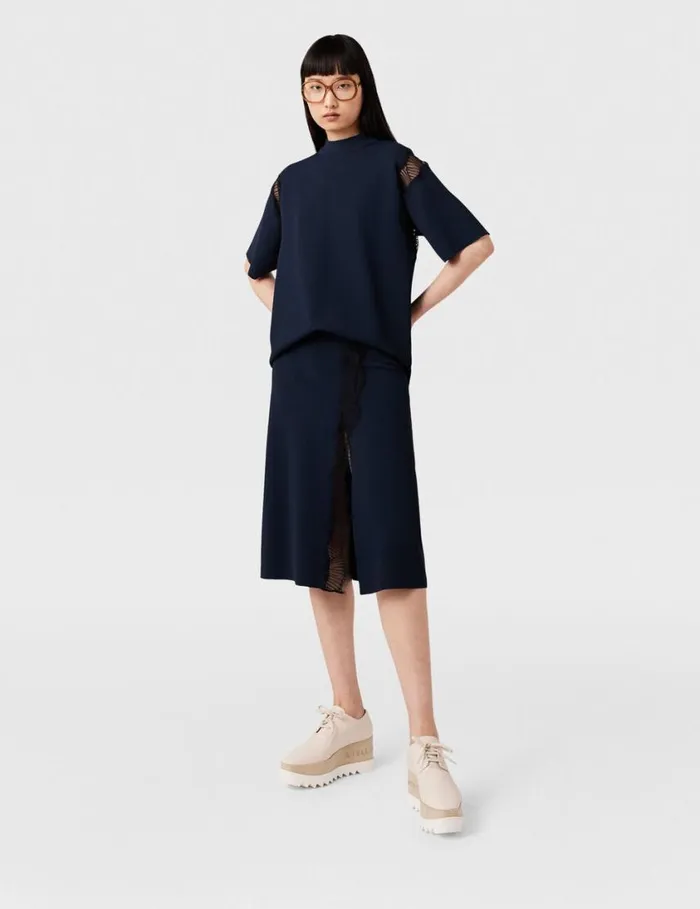 Women Lace Insert MidRise Midi Skirt Deep Navy Stella McCartney Knitwear Women Lace Insert MidRise Midi Skirt Deep Navy Stella McCartney Knitwear