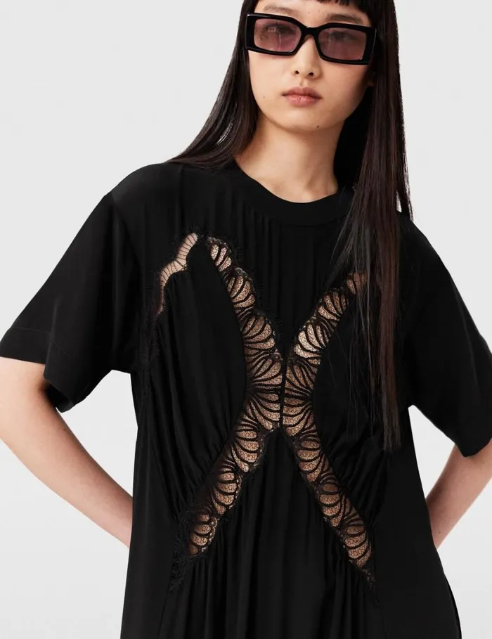Women Lace Insert Short Sleeve Maxi Dress Midnight Black Stella McCartney Dresses Women Lace Insert Short Sleeve Maxi Dress Midnight Black Stella McCartney Dresses