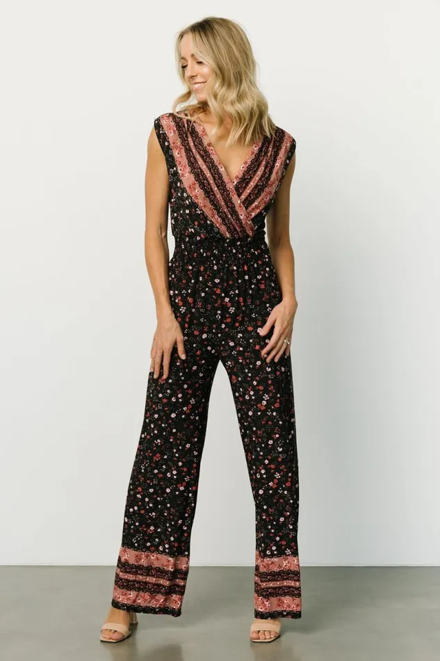 Women Lana Smocked Jumpsuit Black Floral Baltic Born Jumpsuits and Rompers Women Lana Smocked Jumpsuit Black Floral Baltic Born Jumpsuits and Rompers