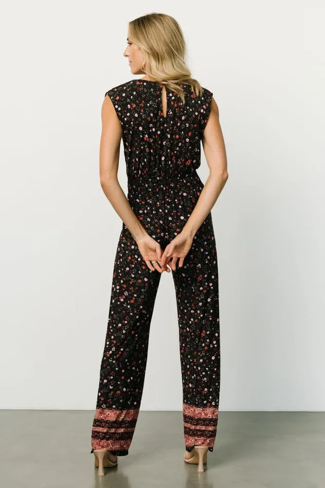 Women Lana Smocked Jumpsuit Black Floral Baltic Born Jumpsuits and Rompers Women Lana Smocked Jumpsuit Black Floral Baltic Born Jumpsuits and Rompers
