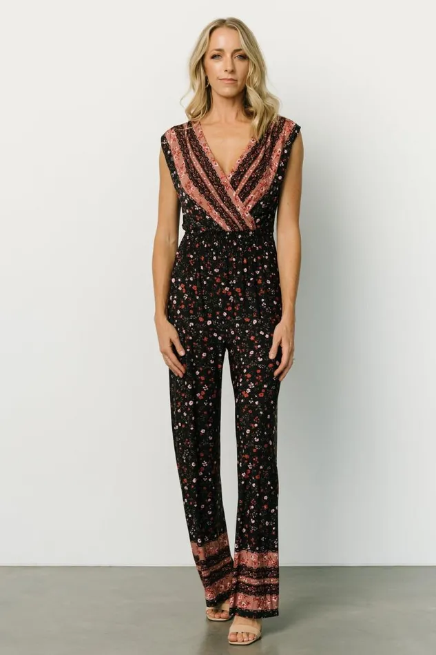 Women Lana Smocked Jumpsuit Black Floral Baltic Born Jumpsuits and Rompers Women Lana Smocked Jumpsuit Black Floral Baltic Born Jumpsuits and Rompers
