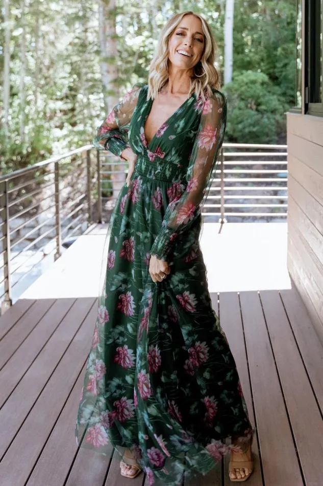 Women Layla Tulle Maxi Dress Green Pink Floral Baltic Born Bump Friendly Women Layla Tulle Maxi Dress Green Pink Floral Baltic Born Bump Friendly