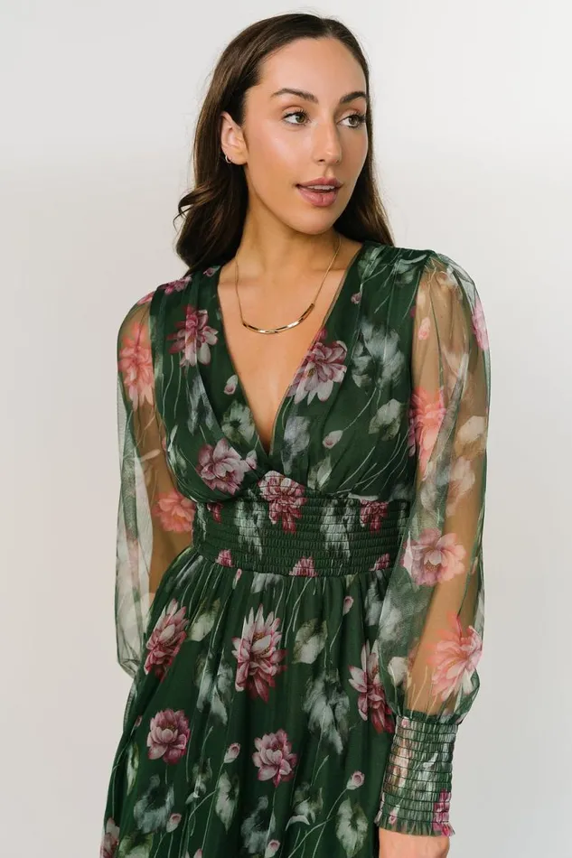 Women Layla Tulle Maxi Dress Green Pink Floral Baltic Born Bump Friendly Women Layla Tulle Maxi Dress Green Pink Floral Baltic Born Bump Friendly