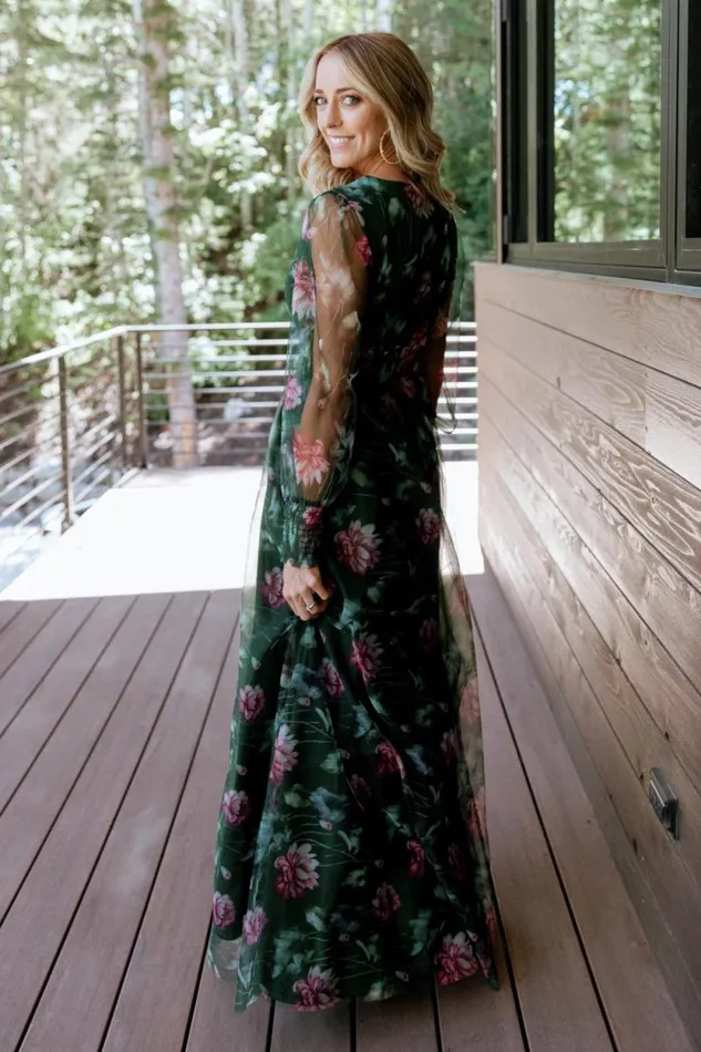 Women Layla Tulle Maxi Dress Green Pink Floral Baltic Born Bump Friendly Women Layla Tulle Maxi Dress Green Pink Floral Baltic Born Bump Friendly