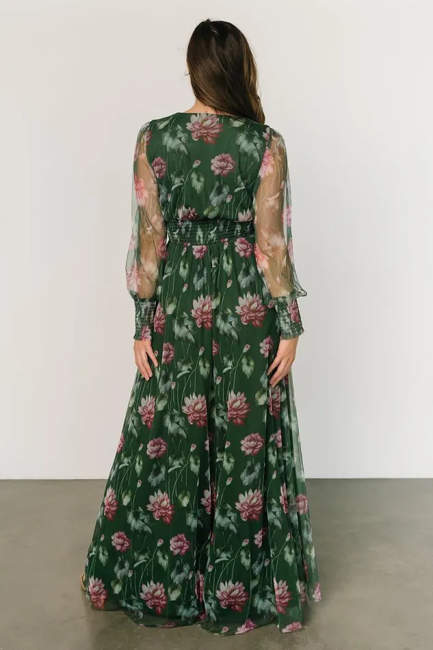 Women Layla Tulle Maxi Dress Green Pink Floral Baltic Born Bump Friendly Women Layla Tulle Maxi Dress Green Pink Floral Baltic Born Bump Friendly