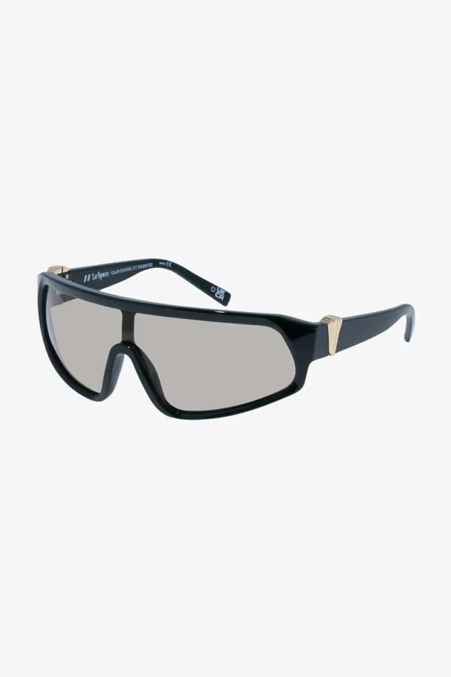 Women LE SPECS Calm Chaos Shield Sunglasses Dark Khaki LAMARQUE Sunglasses