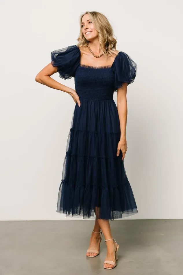 Women Liv Tulle Midi Dress Navy Baltic Born Tulle Styles