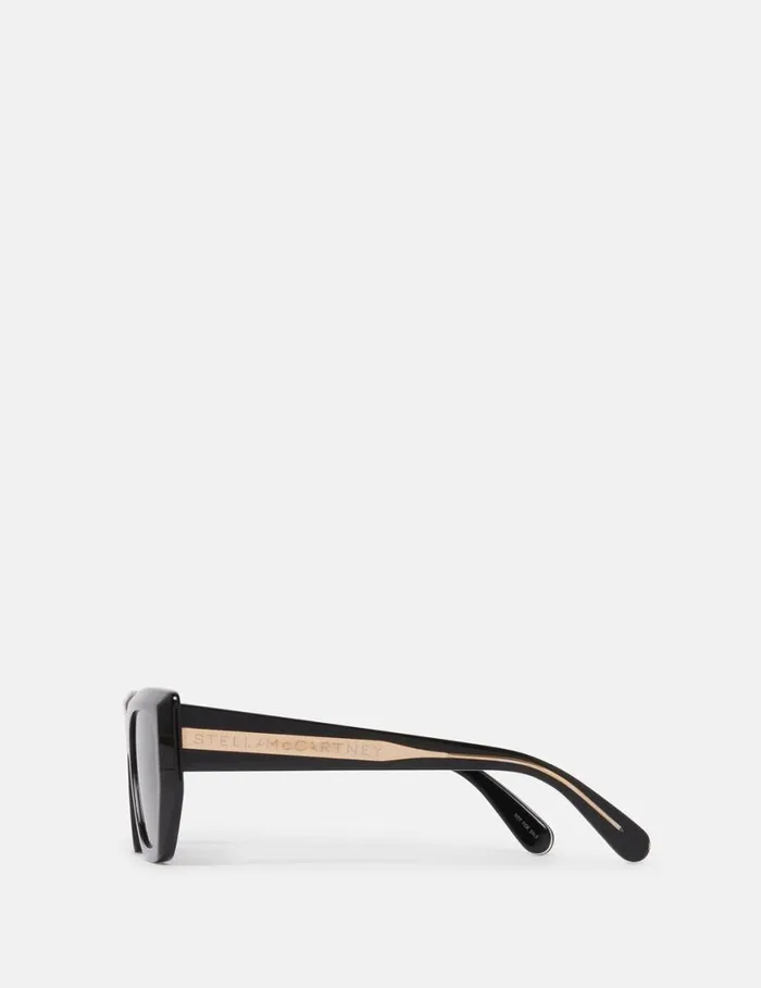 Women Logo CatEye Sunglasses Glossy Black And Gold Stella McCartney Sunglasses