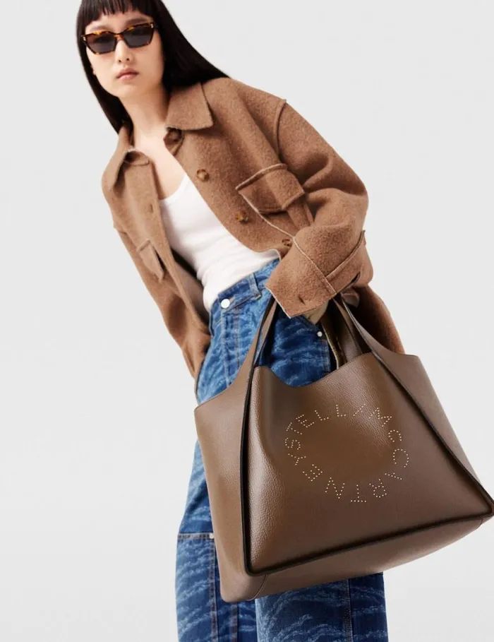 Women Logo Large Tote Bag Chocolate Brown Stella McCartney TopHandle Bags
