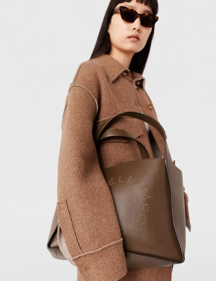 Women Logo Large Tote Bag Chocolate Brown Stella McCartney TopHandle Bags