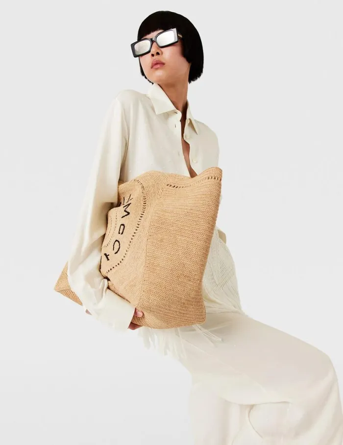 Women Logo Raffia Large Tote Bag Natural Stella McCartney Tote Bags