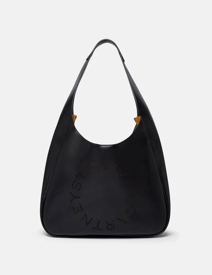 Women Logo Slouchy Hobo Tote Bag Pitch Black Stella McCartney TopHandle Bags