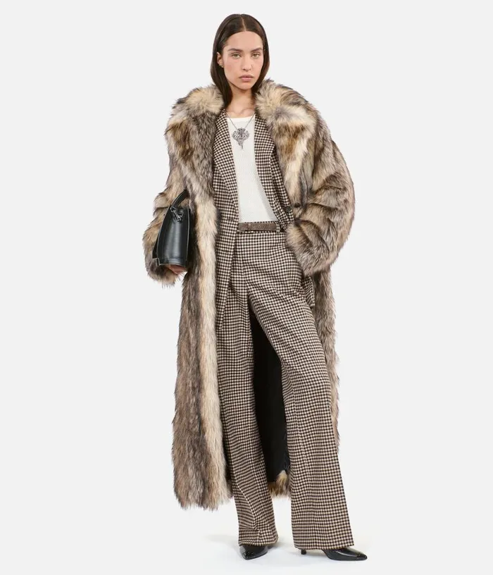 Women Long Beige Fureffect Coat THE KOOPLES Coats and Jackets